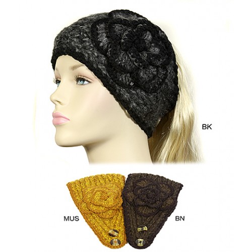 Knitted Headwraps: Cotton w/ Flower - HB-ANGEL-16EX
