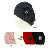 Headwraps: Crochet Double Bows w/ Acrylic Bead - Black Color - HB-ANGEL302