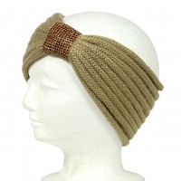 Knitted Headband w/ Rhinestoned Ring - Camel Color - HB-HW12CA