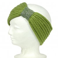 Knitted Headband w/ Rhinestoned Ring - Green Color - HB-HW12GN