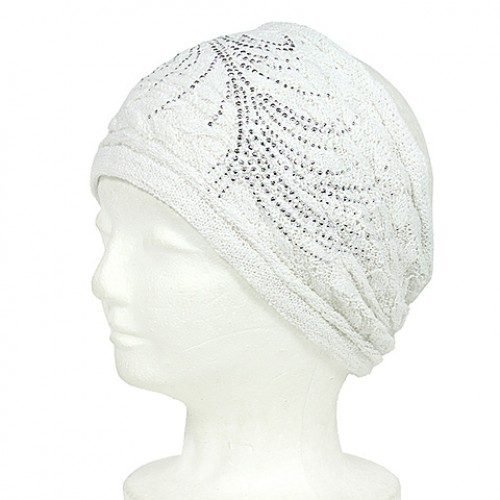 Headwraps:  Knitted Headband W/Rhinestoned - White Color - HB-YJ20WT