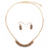 Necklace & Earrings Set: Brass Tone Carving Balls + Crystal Rings - NE-PNE1473BRW
