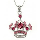Crown Charm - Silver w/ Swarovski Crystals - Pink - NE-N1394PK