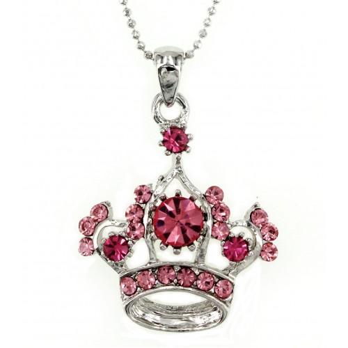 Crown Charm - Silver w/ Swarovski Crystals - Pink - NE-N1394PK