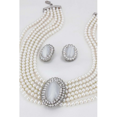 Multi Chain Pearl NE+ER Set - NE-264WT