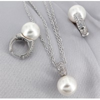 Gift set: Maperla Pearl w/ Swarovski Cubic Zirconia Necklace & Earring Set - NE-JP10416W