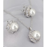 Gift set: Maperla Pearl w/ Swarovski Cubic Zirconia Necklace & Earring Set - NE-JP10969W