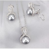 Gift set: Maperla Pearl w/ Swarovski Cubic Zirconia Necklace & Earring Set - NE-JP11695B