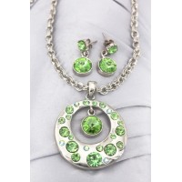 Gift set: Swarovski Crystal Round Charm Necklace & Earring Set - Rhodium Plating - Green - NE-ST1039SVGN