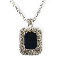 Faux Onyx Rhinestone Charm Necklace - Black - NE-10-004