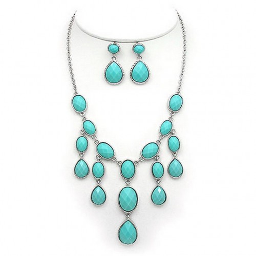 Faux Coral Drapery Necklace & Earrings Set - NE-12211TQ