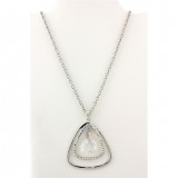 Geometry Necklaces - Dual Open Triangle w/ Dangling Crystal - AB 14" -NE-12233AB