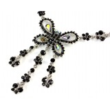 Rhinestone Butterfly Charm Necklace and Earring Set - Black Stones - NE-828BK