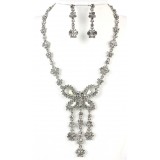 Rhinestone Butterfly Charm Necklace and Earring Set - Clear Stones - NE-828CL