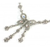 Rhinestone Butterfly Charm Necklace and Earring Set - Clear Stones - NE-828CL