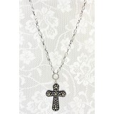 Cross Charm Necklace - OPQ Paved With Crystals - Black - NE-AACN6312B