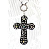 Cross Charm Necklace - OPQ Paved With Crystals - Black - NE-AACN6312B