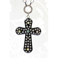 Cross Charm Necklace - OPQ Paved With Crystals - Black - NE-AACN6312B