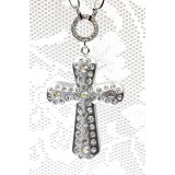 Cross Charm Necklace - OPQ Paved With Crystals - Silver - NE-AACN6312S