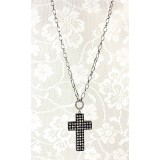 Cross Charm Necklace - OPQ Paved With Crystals - Black - NE-AACN6313B