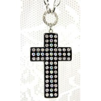 Cross Charm Necklace - OPQ Paved With Crystals - Black - NE-AACN6313B