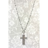 Cross Charm Necklace - OPQ Paved With Crystals - Silver - NE-AACN6313S