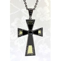 Rhinestone Cross Charm Necklace - Black - NE-ACAQN4798B