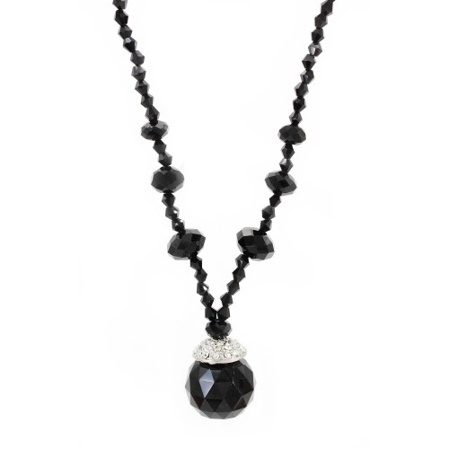 Black Crystal Necklace w/ Crystal Pendant - NE-BAS028BK