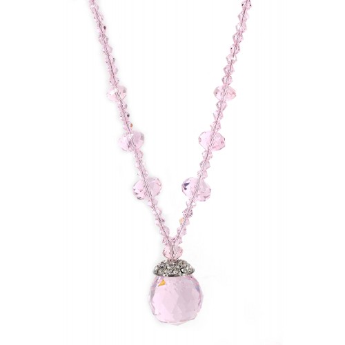 Pink Crystal Necklace w/ Crystal Pendant - NE-BAS028PK