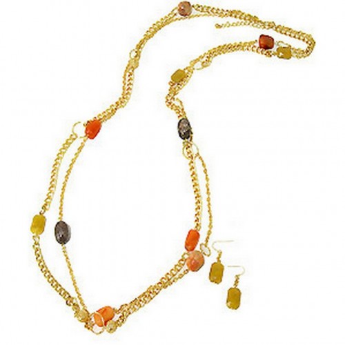 Multi Colors Beaded Gold Chain NE+ER Set - NE - CQN2328G