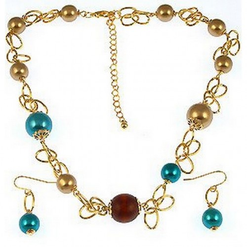 Gold Chain Gold & TQ Pearl Beaded - NE-CQN2343C