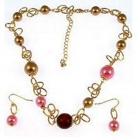 Gold Chain Gold & Pink Pearl Beaded - NE-CQN2343D