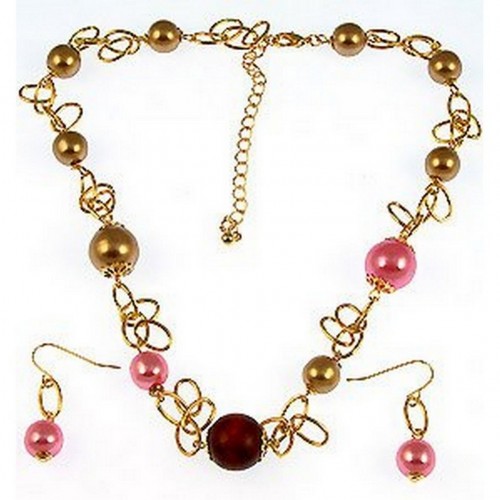 Gold Chain Gold & Pink Pearl Beaded - NE-CQN2343D
