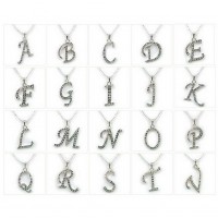 30-pc Assortment Rhinestone Initial Charms Necklaces - Clear - NE-JJN0000CL-30MIX
