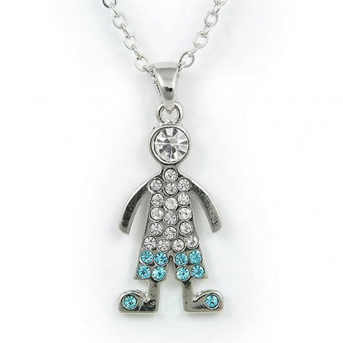 Rhinestone Boy Charm Necklaces - Blue and Clear - NE-JN0101BLCL Rhinestone Boy Charm Necklaces - Blue and Clear - NE-JN0101BLCL