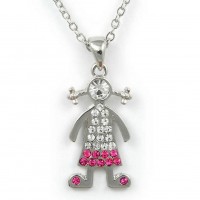 Rhinestone Boy Charm Necklaces - Pink and Clear -NE-JN0101PKCL