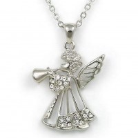 Rhinestone Angel Charms Necklaces - Clear - NE-JN4331CL