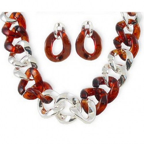 18" Link Necklace & Earrings Set - NE-MS3380STO