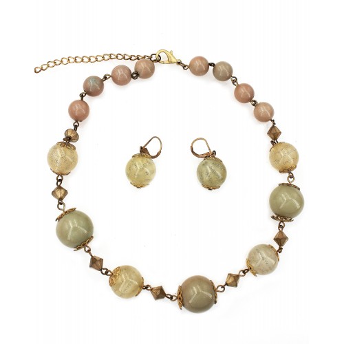 Faux Stone Beads Necklace & Earring Set - NE-MS3431DGE