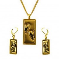 Multi-chain Heart Embossed Necklace & Earrings Set - Gold - NE-MS3447GTT