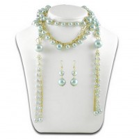 Multi Chain Pearl w/ Small Oval Links NE+ER Set - Blue - NE-N1387BL