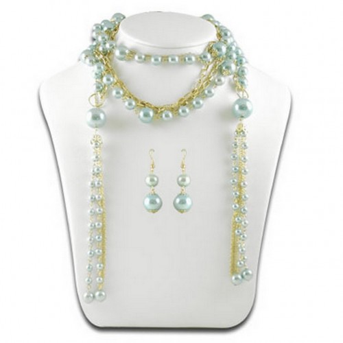 Multi Chain Pearl w/ Small Oval Links NE+ER Set - Blue - NE-N1387BL