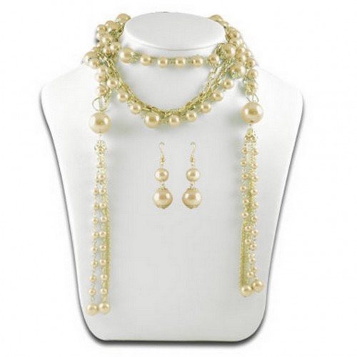 Multi Chain Pearl w/ Small Oval Links NE+ER Set - Gold - NE-N1387GD