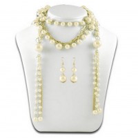 Multi Chain Pearl w/ Small Oval Links NE+ER Set - Natural - NE-N1387NT