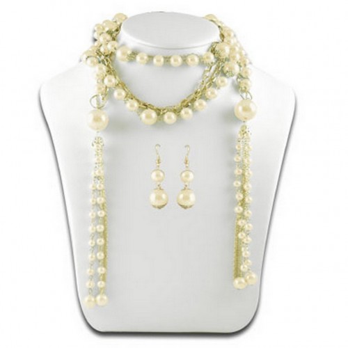 Multi Chain Pearl w/ Small Oval Links NE+ER Set - Natural - NE-N1387NT