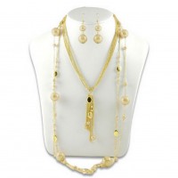 Multi Chain Beaded w/ Big Pearl NE+ER Set - Gold - NE-N1389GD