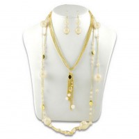 Multi Chain Beaded w/ Big Pearl NE+ER Set - Natural - NE-N1389NT