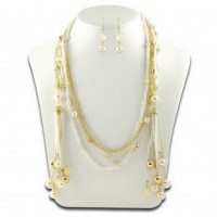 Multi Chain Pearl and Beads NE+ER Set -Natural - NE-N1390NT