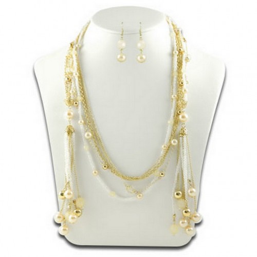 Multi Chain Pearl and Beads NE+ER Set -Natural - NE-N1390NT