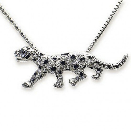Swarovski Crystal Leopard - Chrome w/ Clear Stones - Made in Korea -NE-N5021ORCL